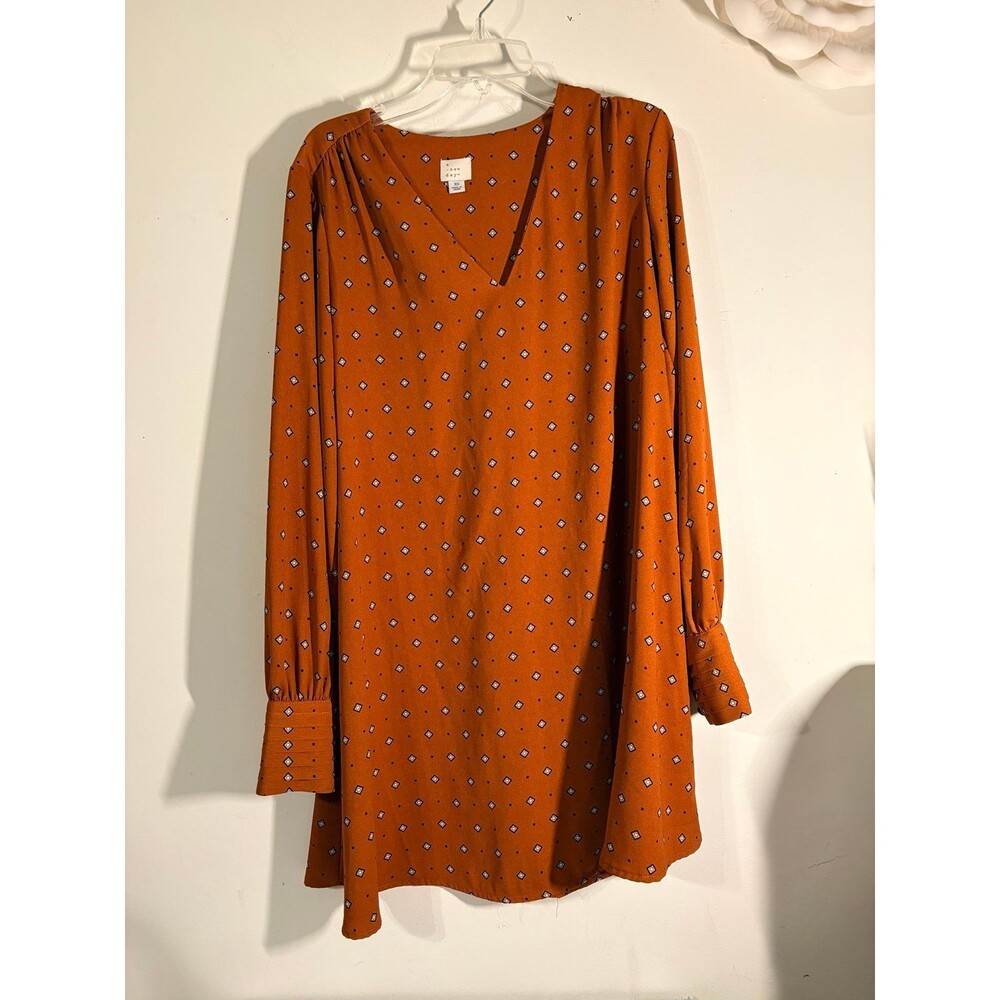 A New Day Women's OranA New Day Women's Orange Geometric Print V-Neck Mini Dress